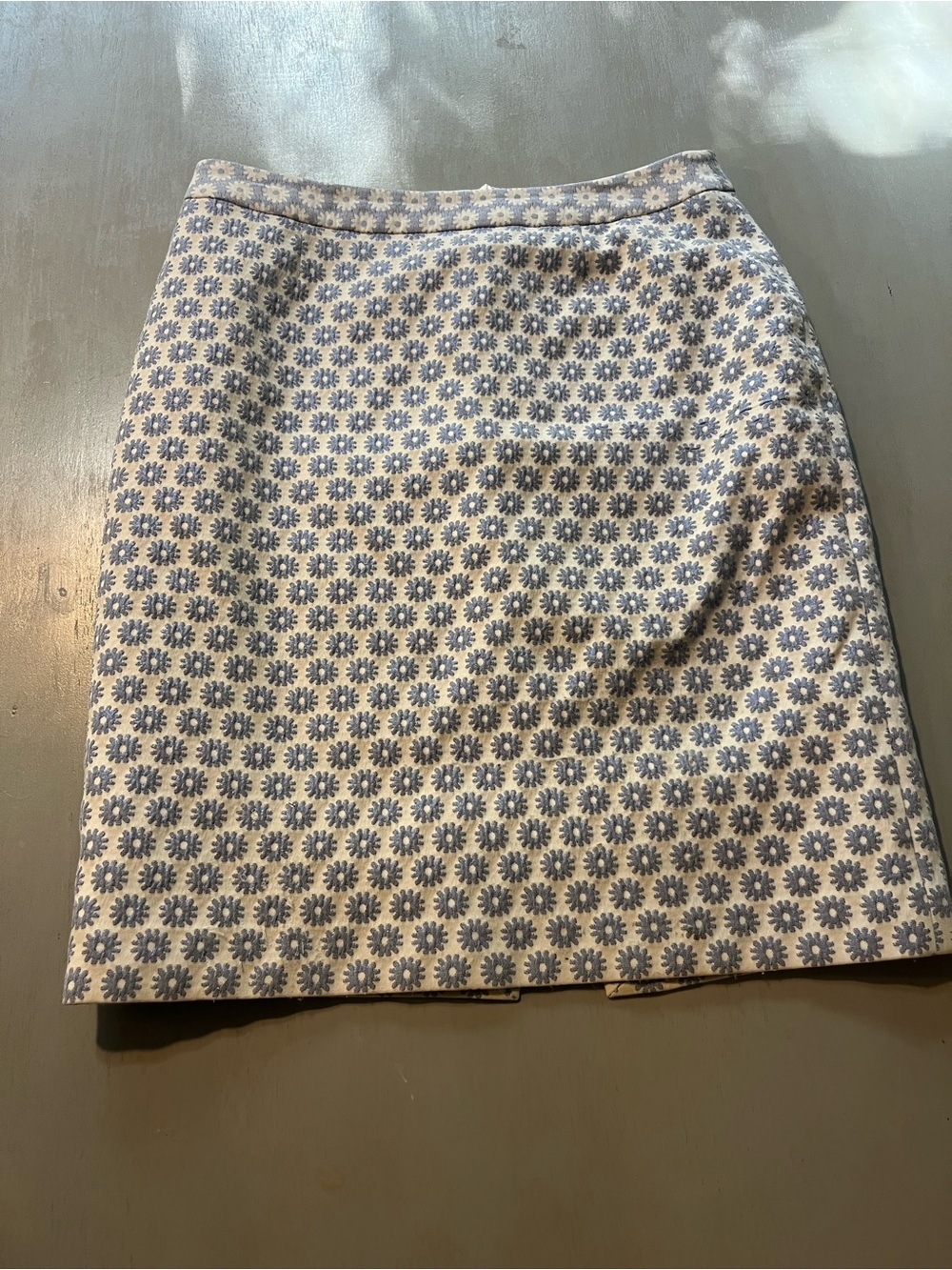 Boden Floral Jacquard Pencil Skirt Blue Metallic Daisy Size 6 Petite (UK 10P)